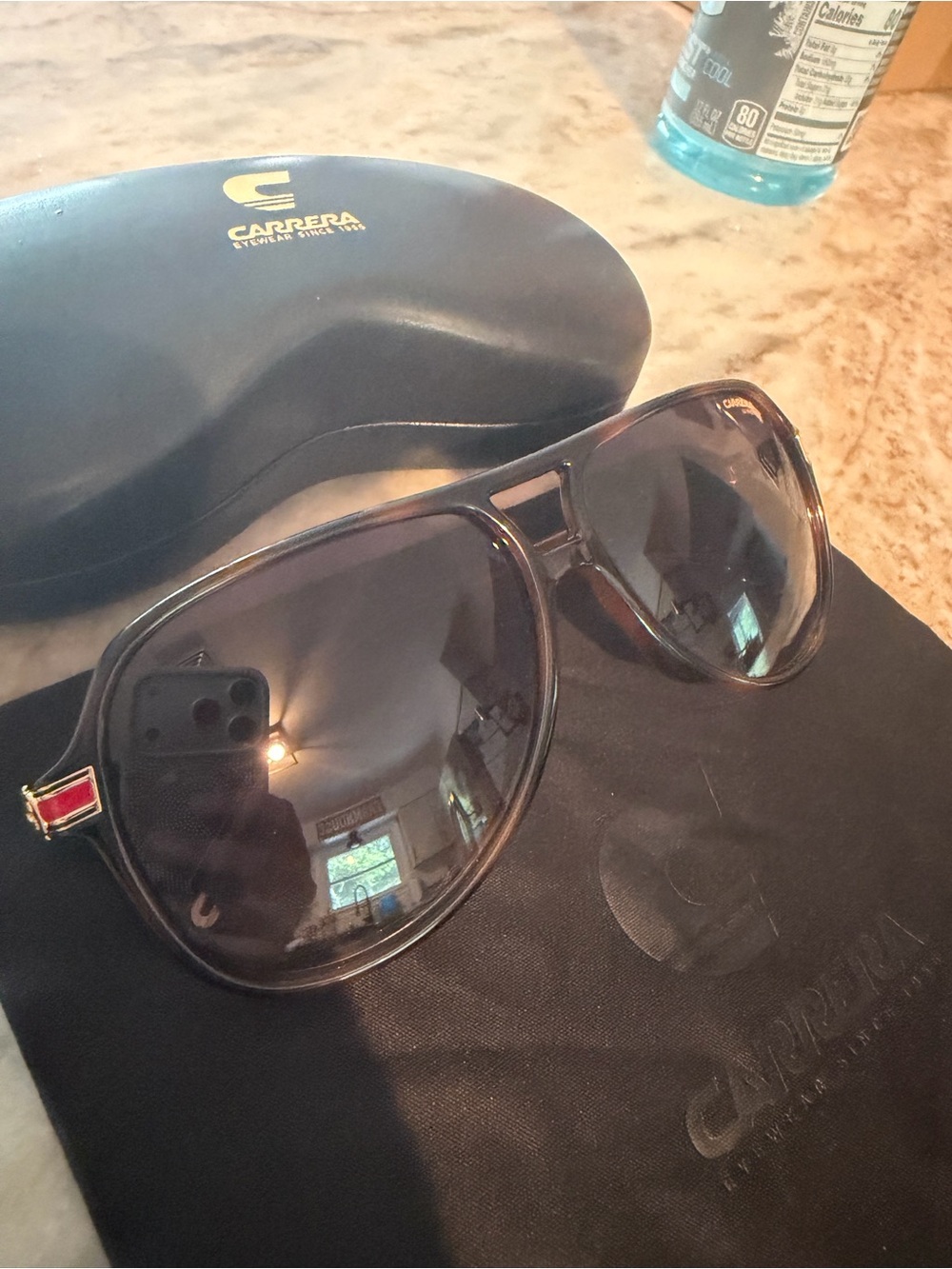Carrera Brown Tortoise Aviator Sunglasses with Gray Lenses